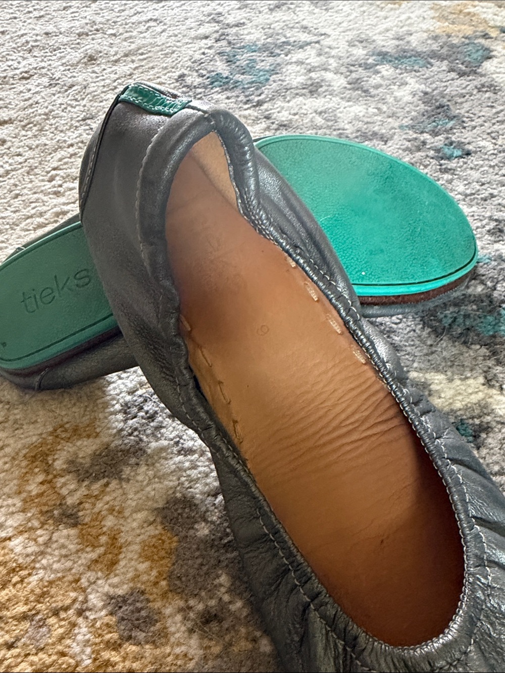 Tieks Metallic Silver Ballet Flats with Teal Soles - Picture 2 of 3